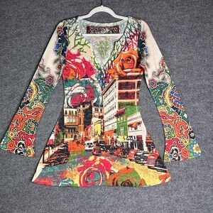 Amma Design Tunic Top  Small Art To‎ Wear City Colorful  All Over Print